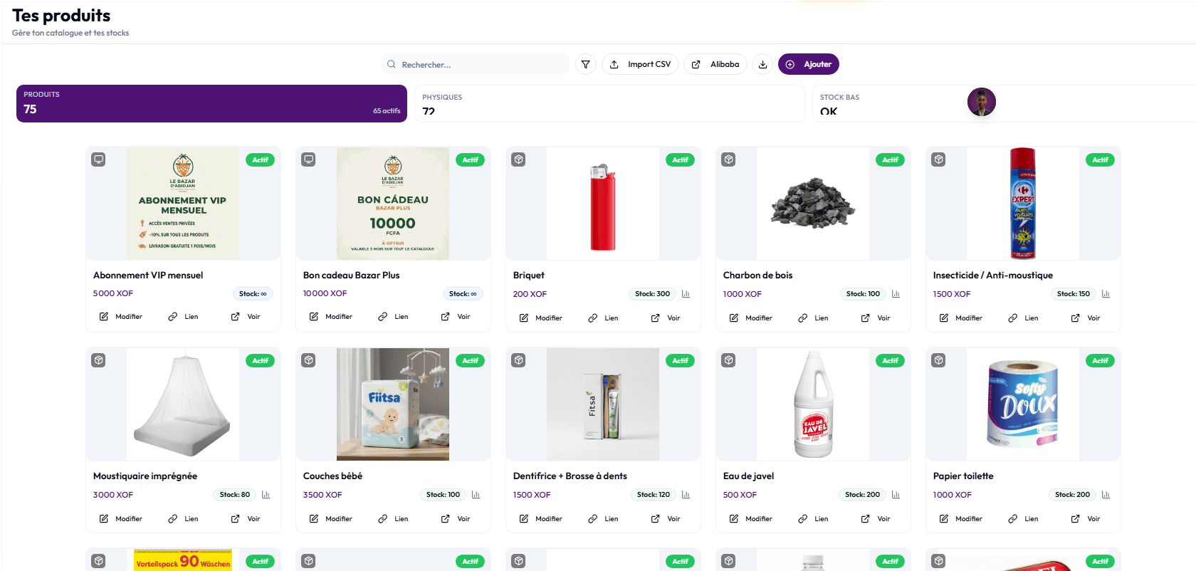 Gestion catalogue et stock dans Fiitsa